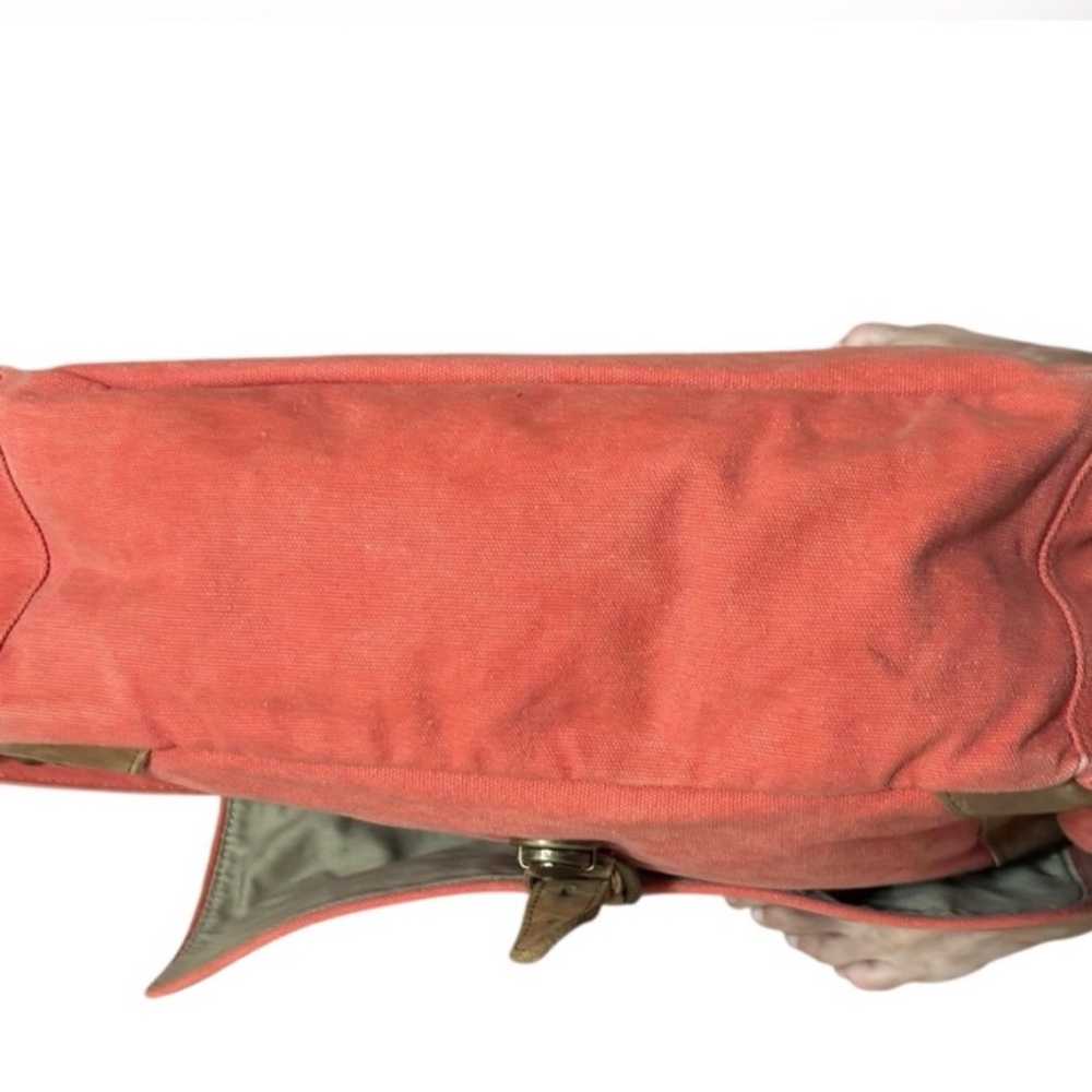 Vintage L.L. Bean Canvas Messenger Bag/ Satchel/Leather Trim/Salmon Red - Picture 14 of 16